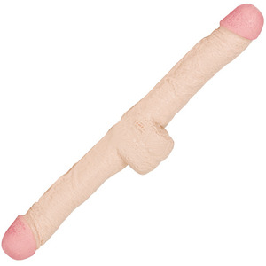 DILDO DUBLU THE NATURALS DOUBLE DONG WITH BALLS, lungime 38.5 cm