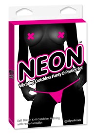 Neon Vibrating Crotchless Panty and Pasties Set