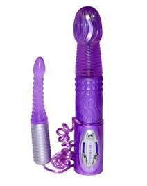 Vibrator Dublu Tiny Cyclone Purple pentru stimulare vaginala si anala, 14 cm