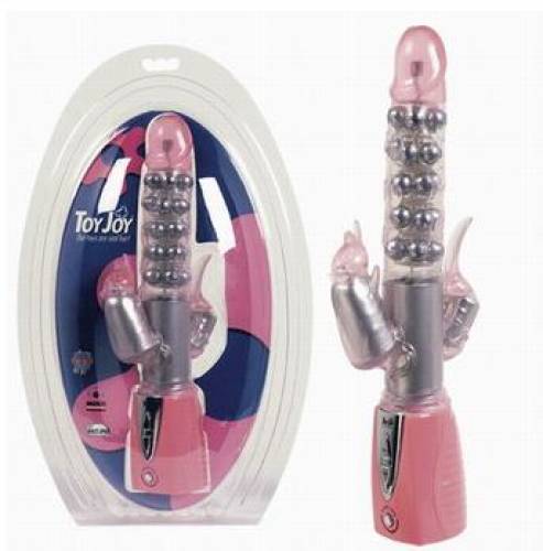 Vibrator Toy Joy Double Trouble pentru stimulare vaginala, anala si clitoridiana, 19 cm