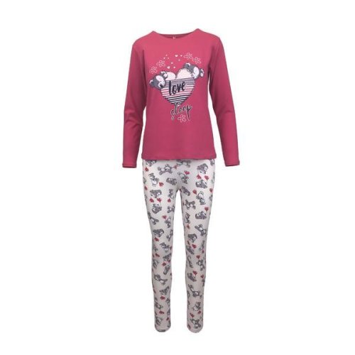 Pijama dama, Univers Fashion, bluza fucsia cu imprimeu Love sleep si colanti bej, XL