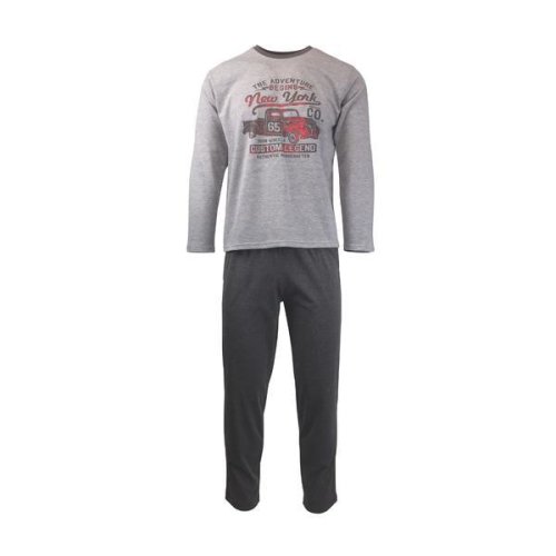Pijama pentru barbat, Univers Fashion, bluza gri deschis cu imprimeu pe piept, pantaloni lungi antracit, XL