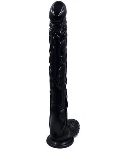 Dildo Long D cu Ventuza, PVC, Negru, 41.5 cm