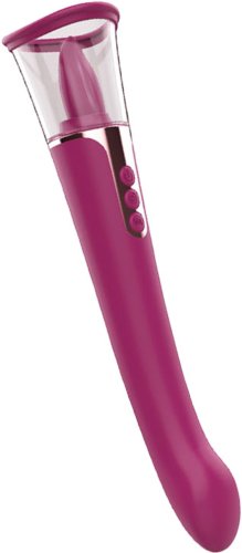 Stimulator Zeny Tripla Putere Pompa-Vibrator Clitoris-Vibrator Vaginal USB Silicon Rosu 26.7 cm