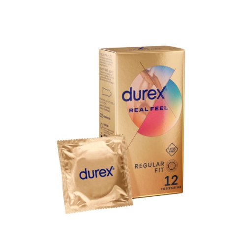 Prezervative subtiri Durex RealFeel, fara latex, senzatie naturala, 56 mm, 1 cutie x 12 buc
