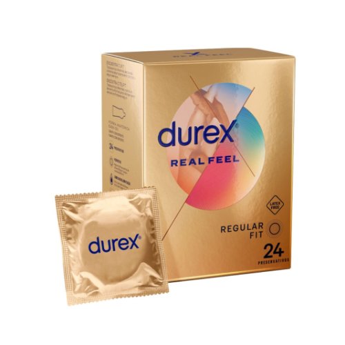 Prezervative subtiri Durex RealFeel, regular fit, fara latex, senzatie naturala, 56 mm, 1 cutie x 24 buc